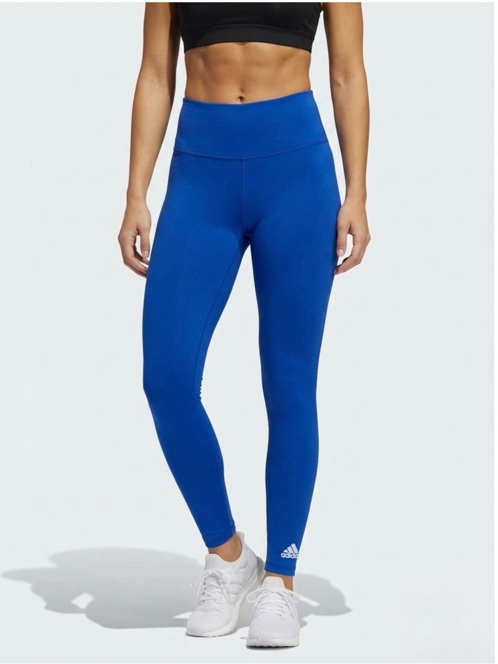 Adidas Women High Rise Royal Blue Performance Workout Leggings Ankle Logo Medium